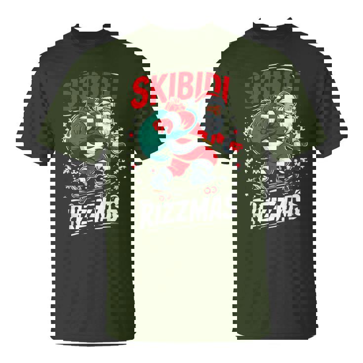 Retro Skibidi Rizzmas Santa Clause Skating Board Xmas T-Shirt