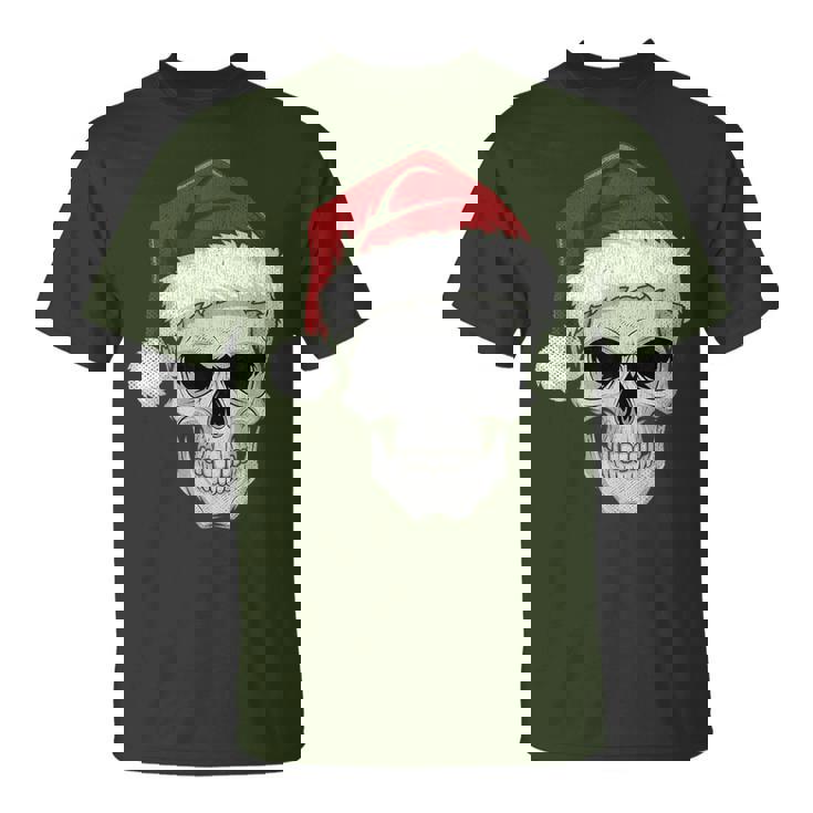 Santa Hat Skull Heavy Metal Goth Sarcastic Rock Christmas T-Shirt