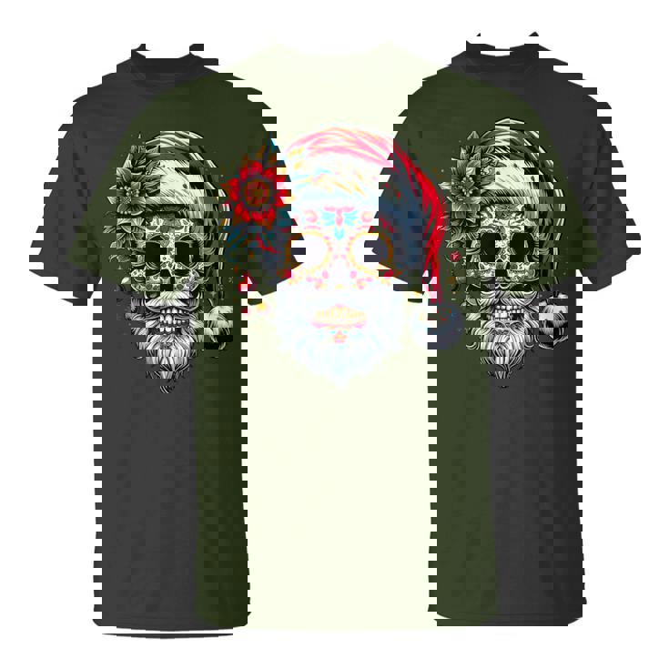 Santa Sugar Skull Mexican Calavera Christmas T-Shirt