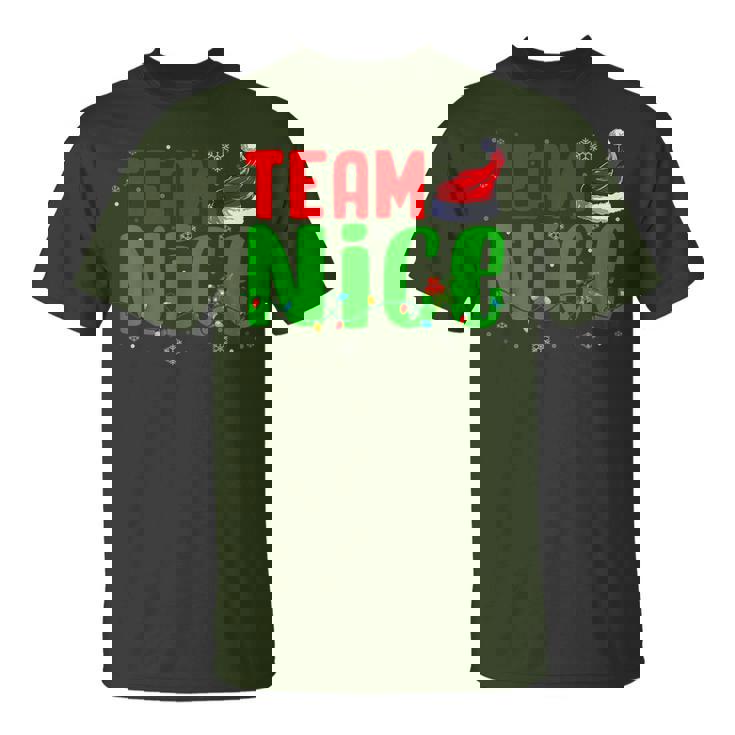 Team Naughty Nice Santa Hat Christmas Matching Couple T-Shirt