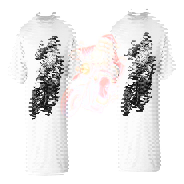 Santa Riding Motorcycle Bike Christmas Biker Xmas T-Shirt