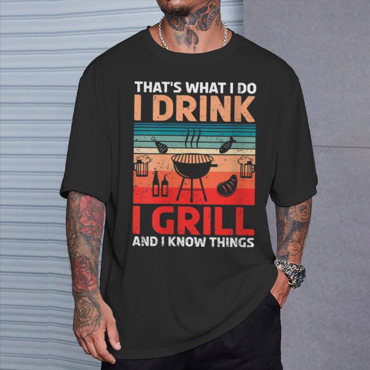 Damen Bbq Beer Freedome Das Ist Was Ich Trinke Und Weiß Dinge Mit-Ausschnitt T-Shirt Geschenke für Ihn