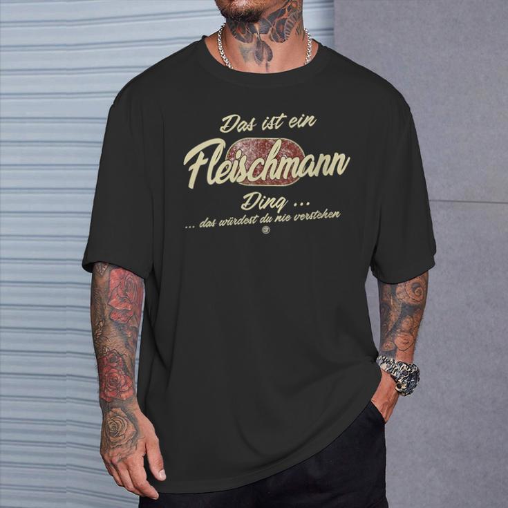 Damen Das Ist Ein Fleischmann Ding Lustiges Familie Fleischmann Mit-Ausschnitt T-Shirt Geschenke für Ihn