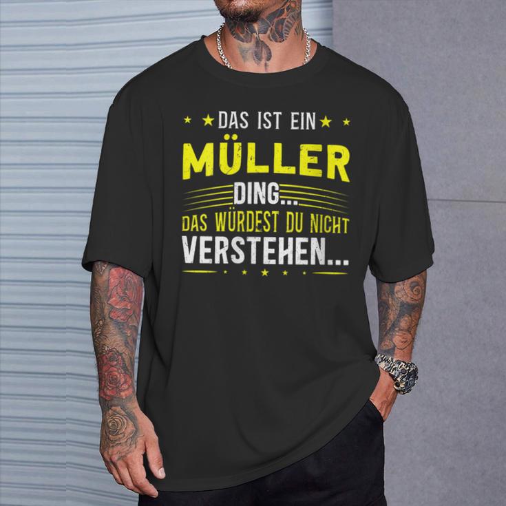 Damen Das Ist Ein Müller Ding Spruch Für Familie Müller Mit-Ausschnitt T-Shirt Geschenke für Ihn