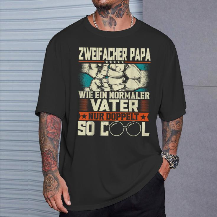 Double Father Papaon Zwei Kinder T-Shirt Geschenke für Ihn