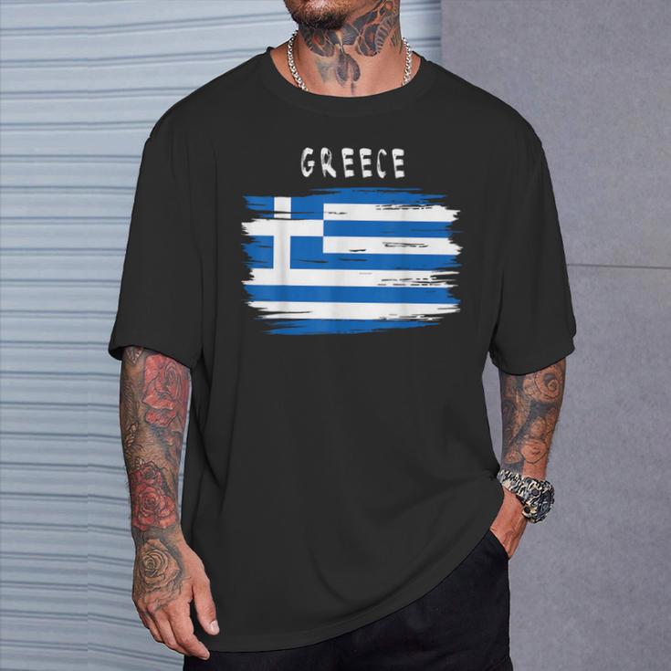 Greece Flag Brush Stroke Style T-Shirt Geschenke für Ihn