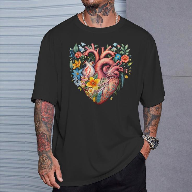 Herz Blumen Menschliches Organ Anatomie Liebe T-Shirt Geschenke für Ihn