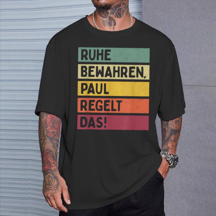 Ruhe Bewahren Paul Regelt Das Spruch In Retro Colours T-Shirt Geschenke für Ihn