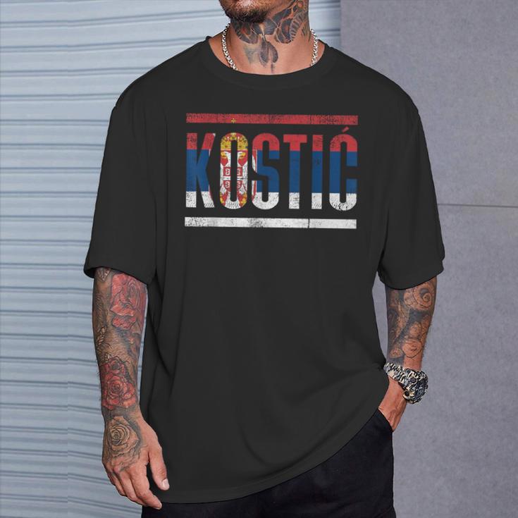 Serbian Last Name Kostic With The Flag Of Serbia T-Shirt Geschenke für Ihn