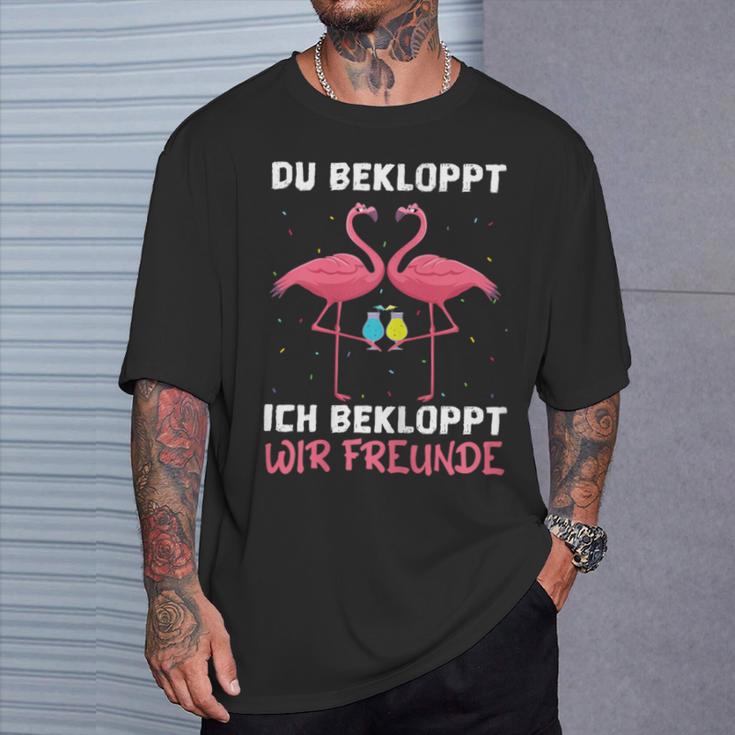 Women's Wine Sparkling Wine Prosecco Du Bekloppt Ich Bekloppt Wir Friends S T-Shirt Geschenke für Ihn