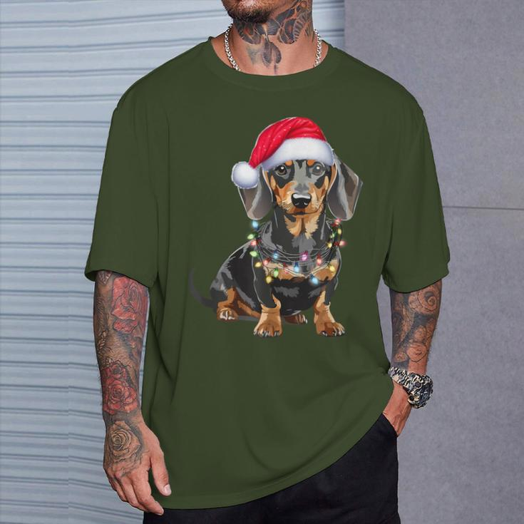 Dachshund Dog Santa Hat Christmas Light T-Shirt Geschenke für Ihn