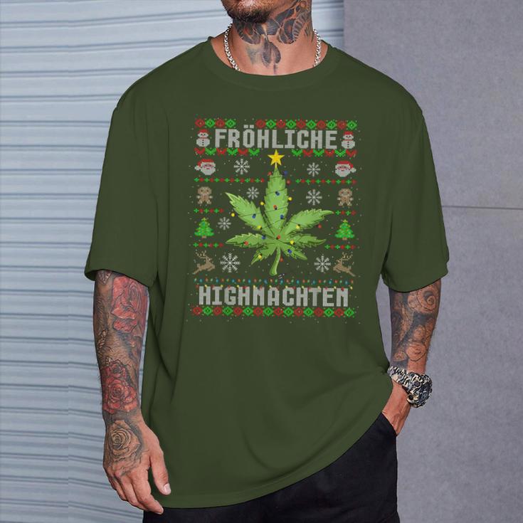 Ugly Christmas Frohe Highnachten Marihuana Weed Geschenk T-Shirt Geschenke für Ihn