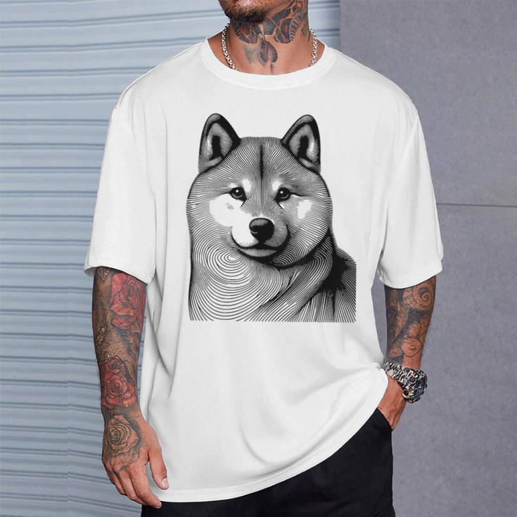 Dog Fingerprint Shiba Inu Dad Mom Gray T-Shirt Geschenke für Ihn