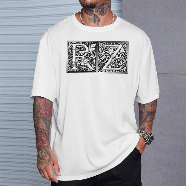 Rz Initials R Z Name Surname Onomastics Onomatology Gray T-Shirt Geschenke für Ihn