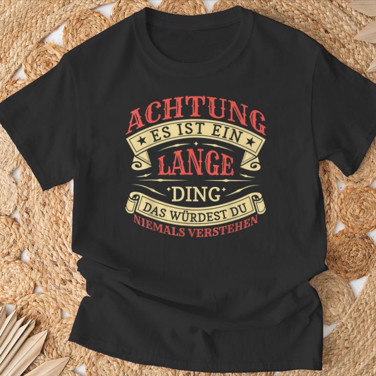 Achtung Es Ist Ein Lange Ding Nachname Namensschild T-Shirt Geschenke für alte Männer