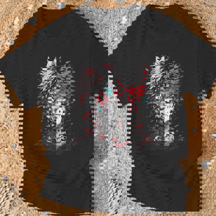 Anime Manga Motif Red-Eyes Illustration Anime T-Shirt Gifts for Old Men