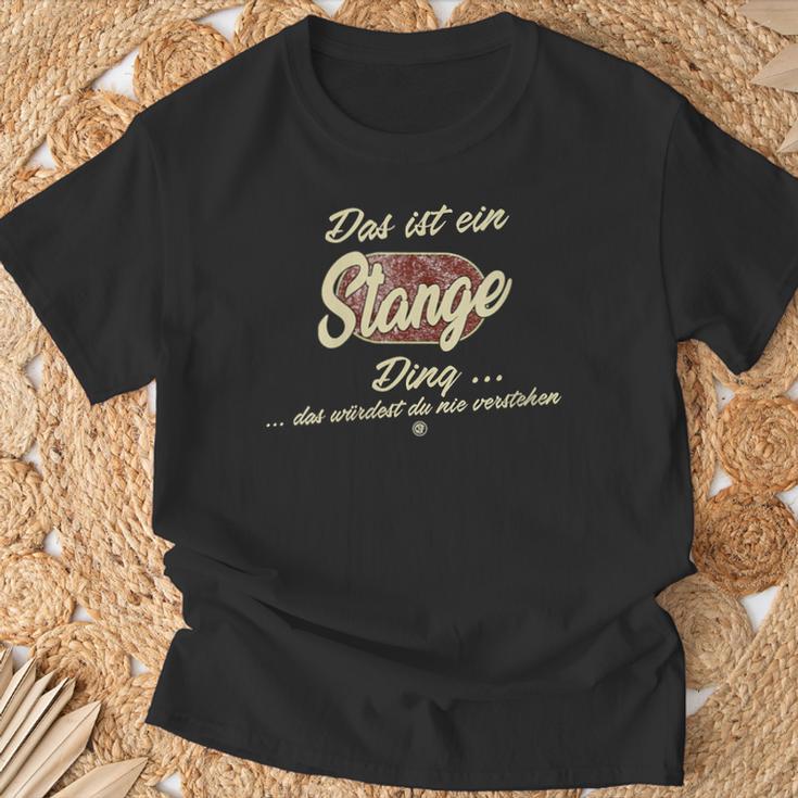 Damen Das Ist Ein Stange Ding Lustiges Familie Stange Mit-Ausschnitt T-Shirt Geschenke für alte Männer