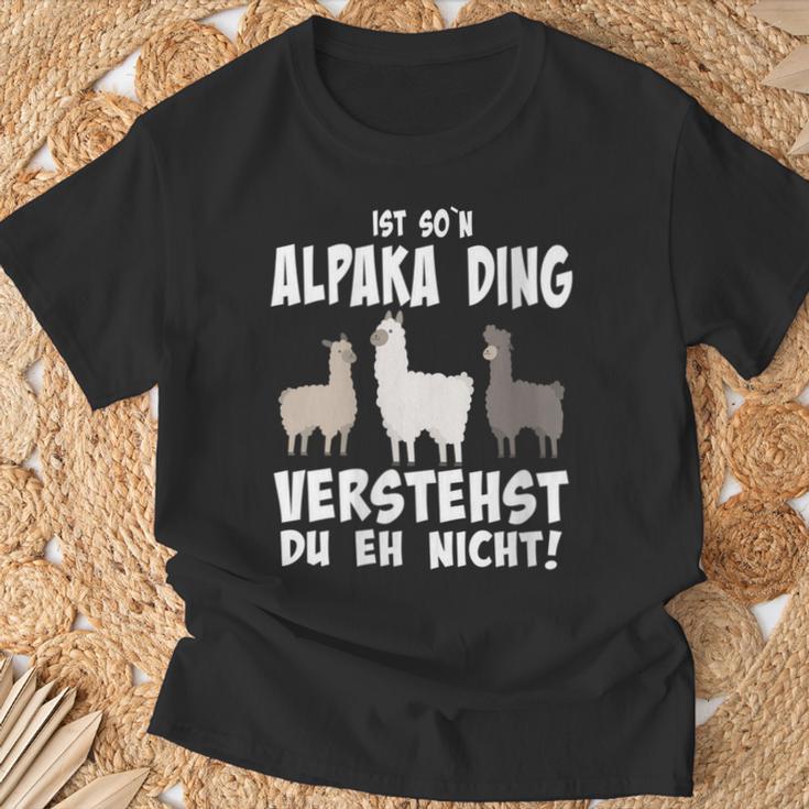 Damen Ist So N Alpaka Ding Alpaka Und Lamas Mit-Ausschnitt T-Shirt Geschenke für alte Männer