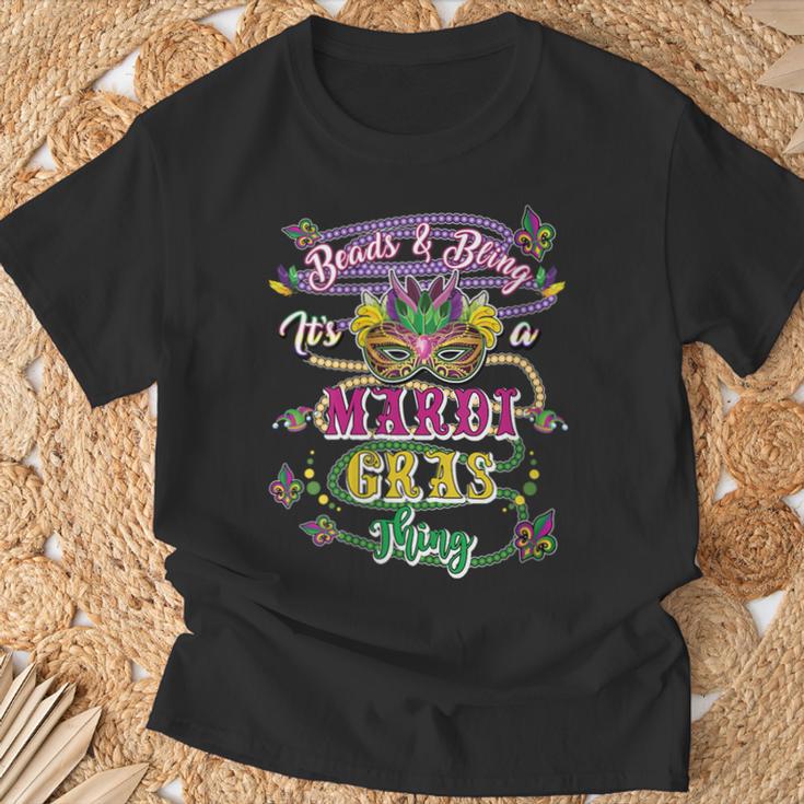 Damen Mardis Gras Perlen Und Bling Es Ist Ein Mardi Gras Ding Mit-Ausschnitt T-Shirt Geschenke für alte Männer