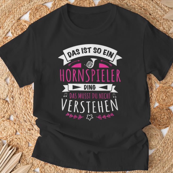 Damen Musiker Hornspieler Das Ist So Ein Horn Ding T-Shirt Geschenke für alte Männer