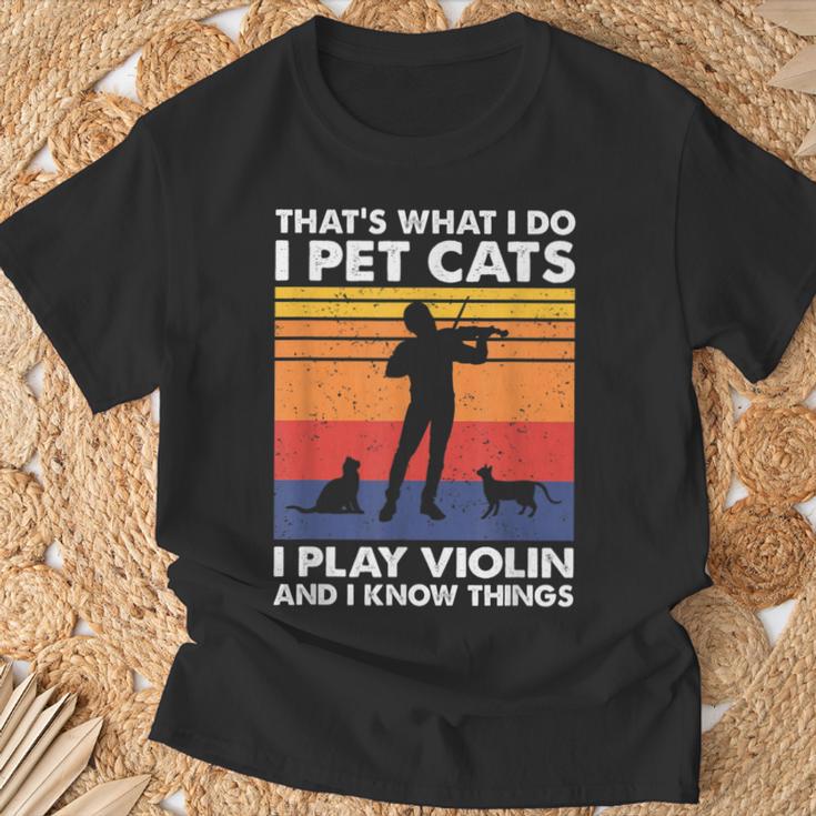 Das Ist Was Ich Mache Ich Streichle Katzen Ich Spiele Geige & Ich Weiß Dinge T-Shirt Geschenke für alte Männer