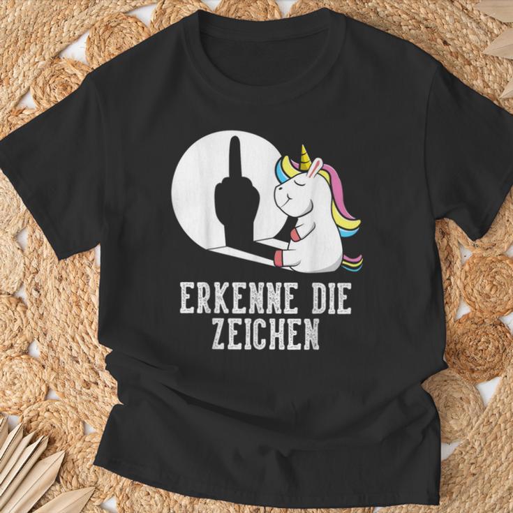 Erkenne Die Zeichen Unicorn Sarcasm Saying Women's T-Shirt Geschenke für alte Männer