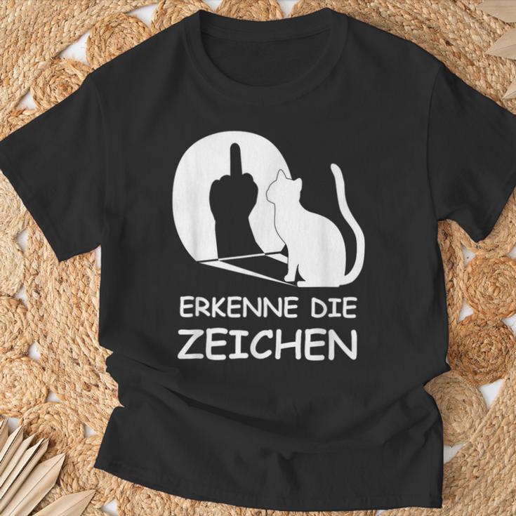 Erkenne Die Zeichen Wkekatze Schattenspiel Cats T-Shirt Geschenke für alte Männer