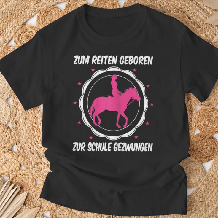 Horse Zum Reiten Geboren Zur Schule Zwzwungen German L T-Shirt Geschenke für alte Männer