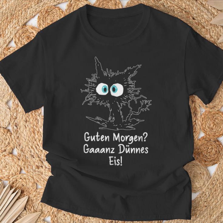 Guten Morgen Ganz Dünnes Eis Saying Job Job Cat T-Shirt Geschenke für alte Männer