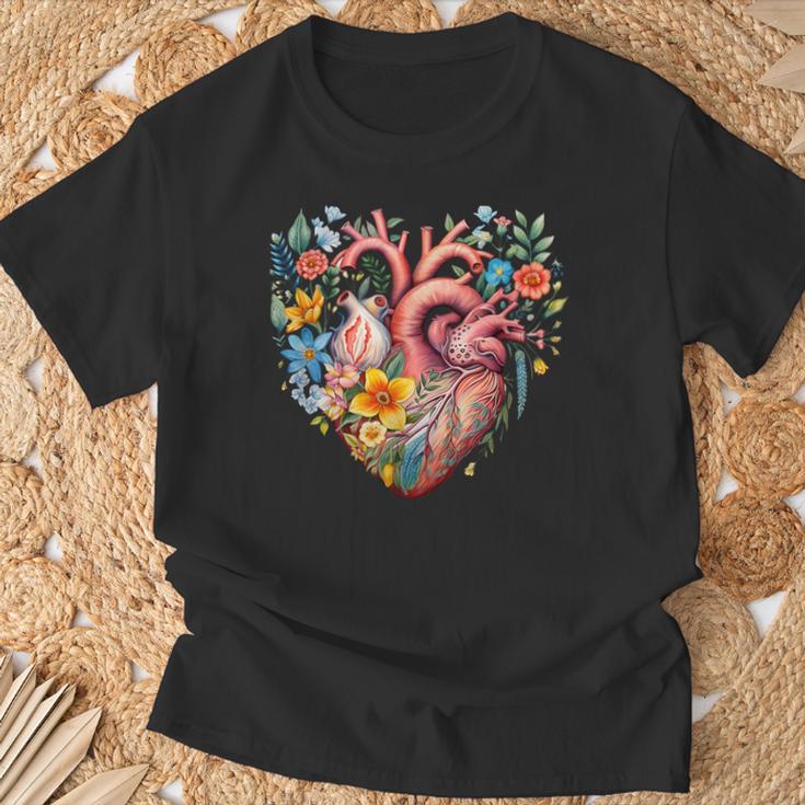 Herz Blumen Menschliches Organ Anatomie Liebe T-Shirt Geschenke für alte Männer