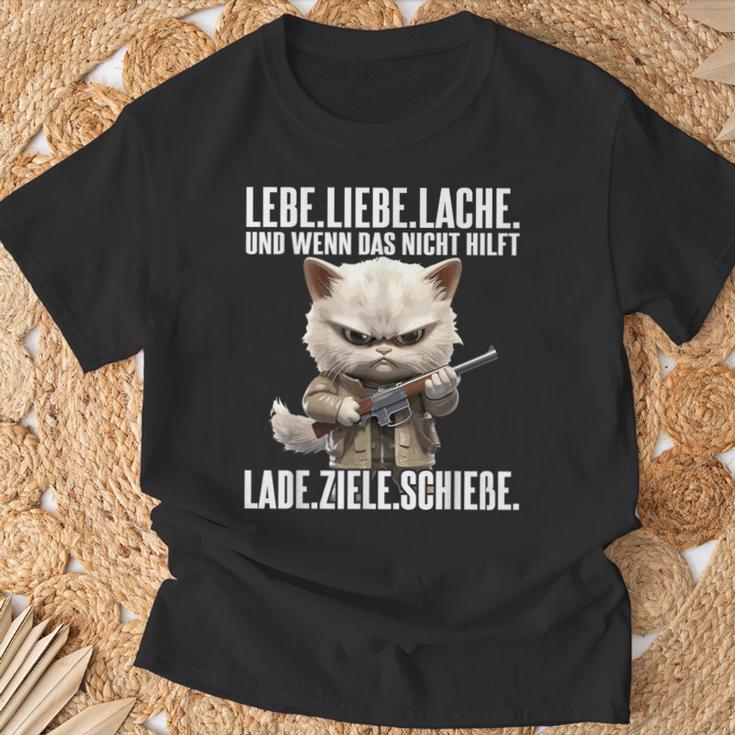 Lebe Liebe Lache Wenn Das Nicht Hilft Lade Ziele Schieße T-Shirt Geschenke für alte Männer