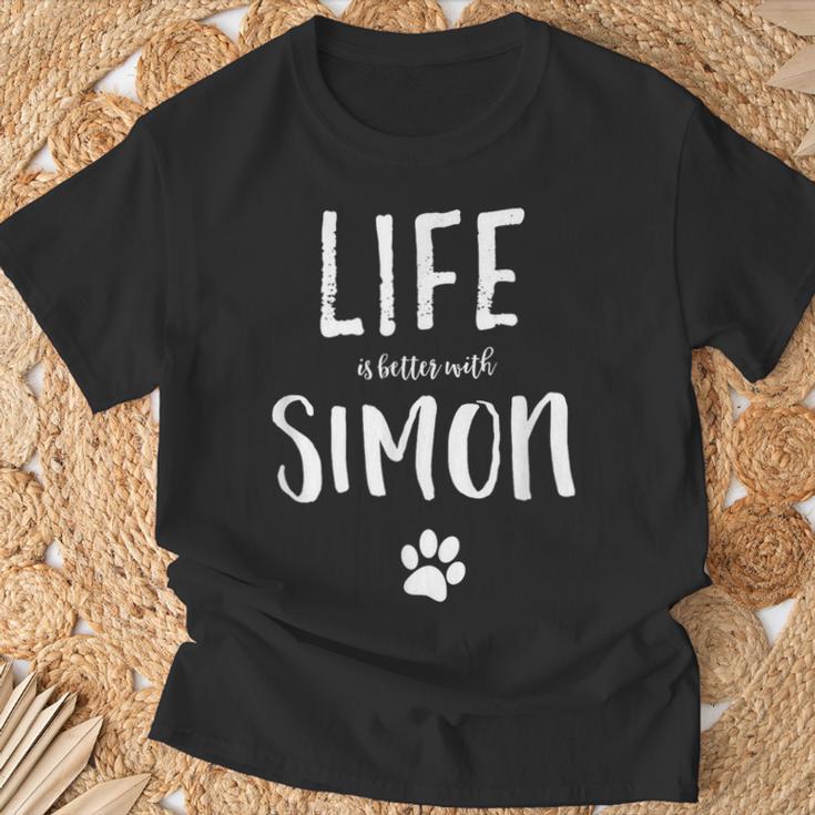 Life Is Better With Simon Dog Name T-Shirt Geschenke für alte Männer