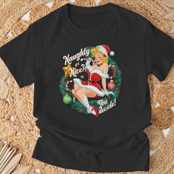 Naughty Or Nice Du Entscheide Pinup T-Shirt Geschenke für alte Männer