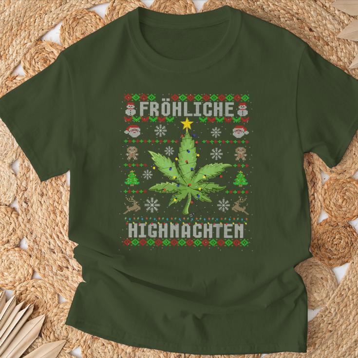 Ugly Christmas Frohe Highnachten Marihuana Weed Geschenk T-Shirt Geschenke für alte Männer