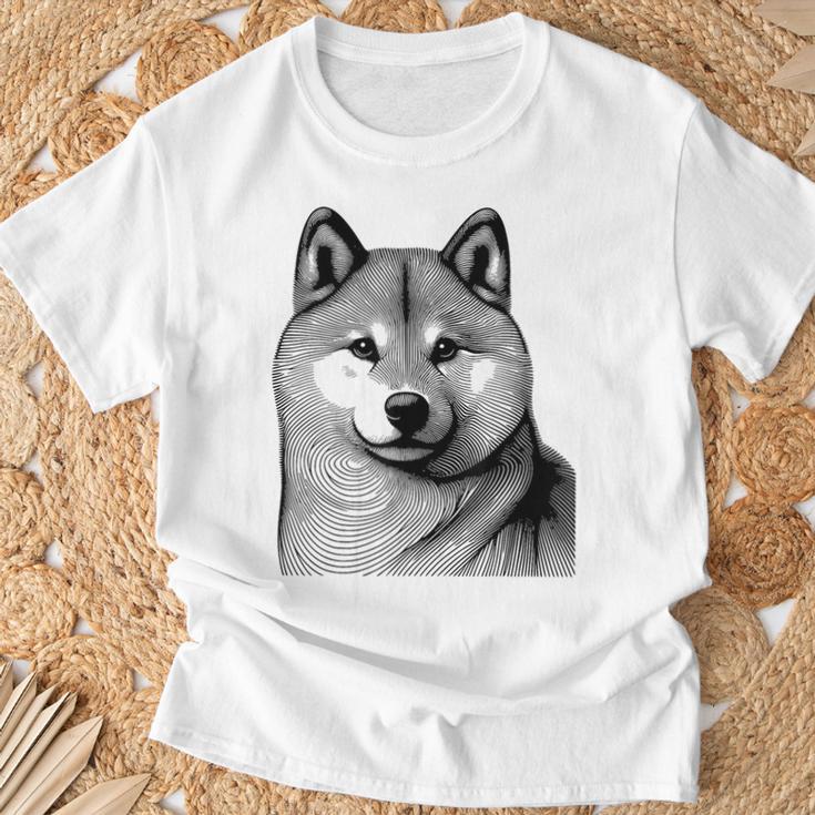 Dog Fingerprint Shiba Inu Dad Mom Gray T-Shirt Geschenke für alte Männer