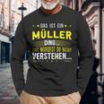 Damen Das Ist Ein Müller Ding Spruch Für Familie Müller Mit-Ausschnitt Langarmshirts Geschenke für alte Männer