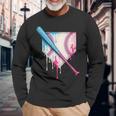 Ice Cream Drip Baseball Bat Home Plate With Sprinkles Drip Long Sleeve T-Shirt Gifts for Old Men
