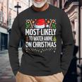Most Likely To Watch Anime On Christmas Cool Anime Christmas Long Sleeve T-Shirt Gifts for Old Men