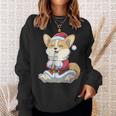Santa Dog Boba Bubble Tea Christmas Corgi Lover Xmas Sweatshirt Gifts for Her