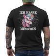 Unicorn Meme Based Ich Hasse Menschen T-Shirt mit Rückendruck