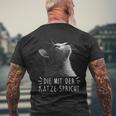 Die Mit Der Katze Sprechen T-Shirt mit Rückendruck Geschenke für alte Männer