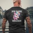 Unicorn Meme Based Ich Hasse Menschen T-Shirt mit Rückendruck Geschenke für alte Männer