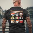 Happy Sushi Anime Kawaii Set For Japanese Food Lovers Men's T-shirt Back Print Gifts for Old Men