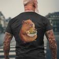 Kawaii Capybara Eating Ramen Noodles Anime Japanese Men's T-shirt Back Print Gifts for Old Men