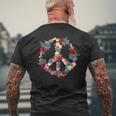 Peace Sign Flower Wreath Love And Kindness Botanical Hippie Men's Back Print T-Shirt Gifts for Old Men