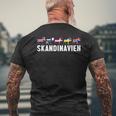 Scandinavia Sweden Norway Denmark Flags Elk Holiday T-Shirt mit Rückendruck Geschenke für alte Männer