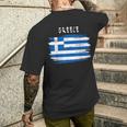 Greece Flag Brush Stroke Style T-Shirt mit Rückendruck Geschenke für Ihn