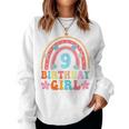 9Th Birthday Girl 9Yr 9 Year Old Rainbow Groovy Bday Women Sweatshirt