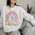 9Th Birthday Girl 9Yr 9 Year Old Rainbow Groovy Bday Women Sweatshirt Gifts for Her
