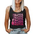 Retro Olivia First Name Personalized Groovy 80'S Pink Girl Women Tank Top